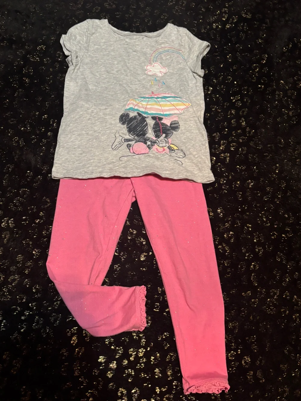 Disney Gray Tee Set with Pink Sparkle Pants